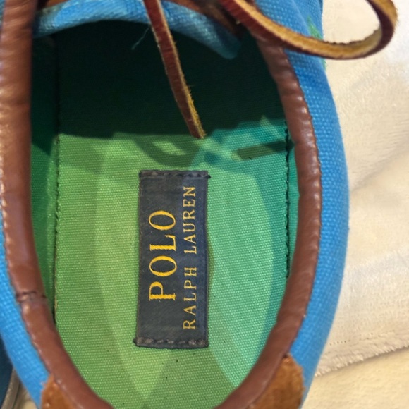 Polo Ralph Lauren Vaughn Canvas Low-Top Sneakers (Blue/Brown/Green) Size 12 - Picture 9 of 12